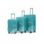 American Traveller Urban Kingdom 3-piece polycarbonate trolley bags set with 360° dual wheels, TSA Type lock, and expandable design.