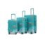 American Traveller Urban Kingdom 3-piece polycarbonate trolley bags set with 360° dual wheels, TSA Type lock, and expandable design.