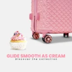 Ice Cream Compared to Wheel Specs of Pink Goldie Suitcase from American Traveller Trolley Bag in India