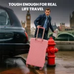 Pink Goldie Suitcase Squeezed by Car from American Traveller Trolley Bag in India