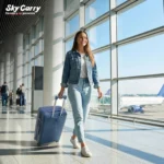 Girl Walking with Orbital Deep Indigo Suicase from American Traveller Trolley Bag in India