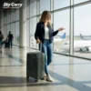 Girl Walking in Airport with Trolley Suitcase Forest Green Orbital Suitcase by American Traveller Trolley Bag in India