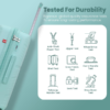 Luggage bag durability tests shown: anti-theft zipper, wheel drive, shell, fabric, handle, lock, and drop down tests