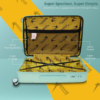 Open luggage bag with yellow interior, featuring a mesh pocket and cross straps for smart packing.