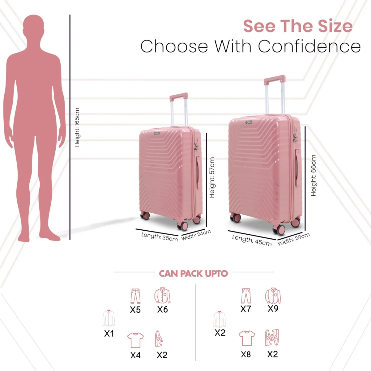 2 set trolley bag Vanxx rose pink size comparison from American Traveller Trolley Bags in India