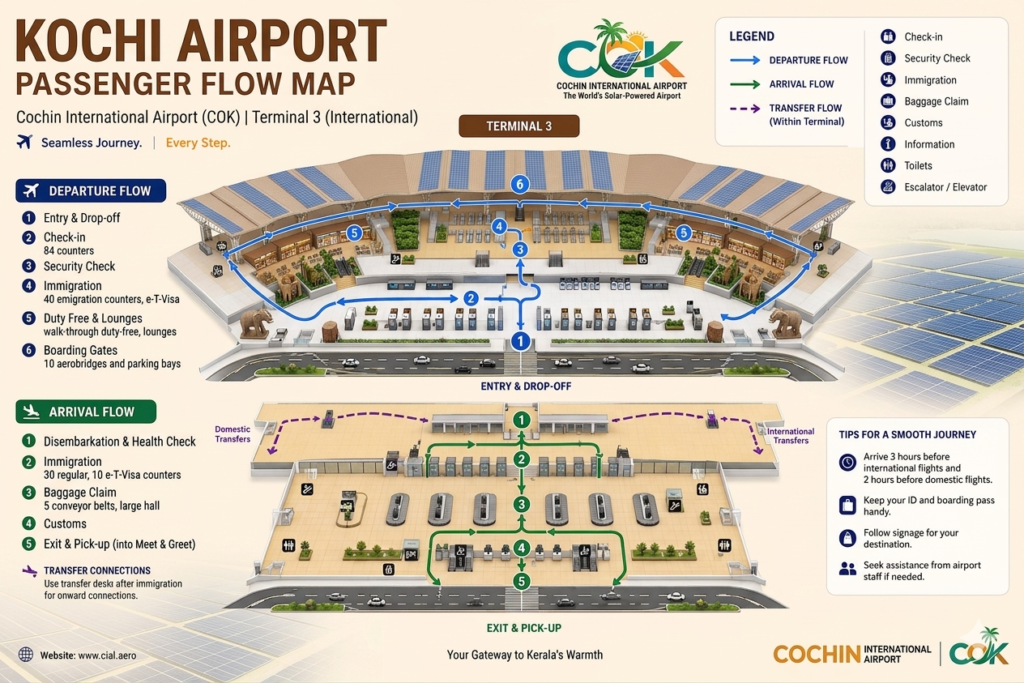 Kochi Airport Passenger Flow Map for Indian Airport Ranked by Passenger blog post