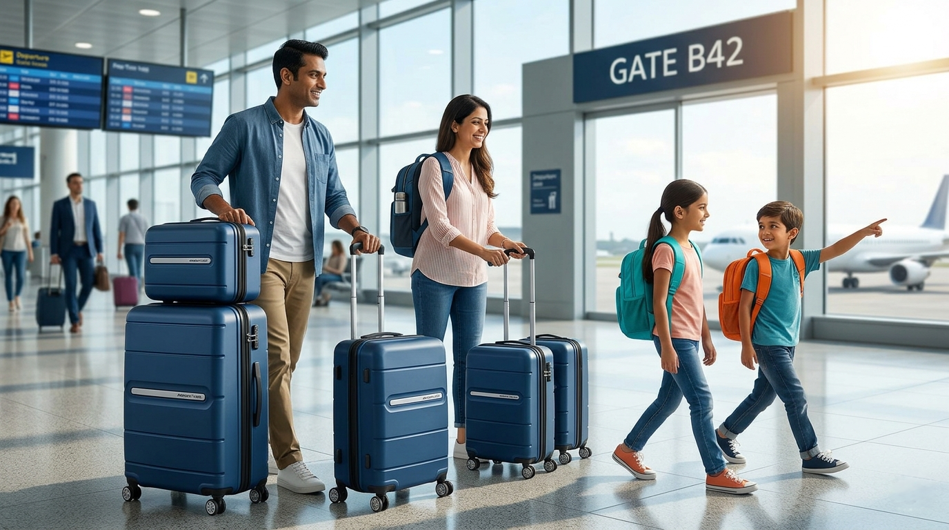 Luggage for Family Travel post image of family with luggage in airport