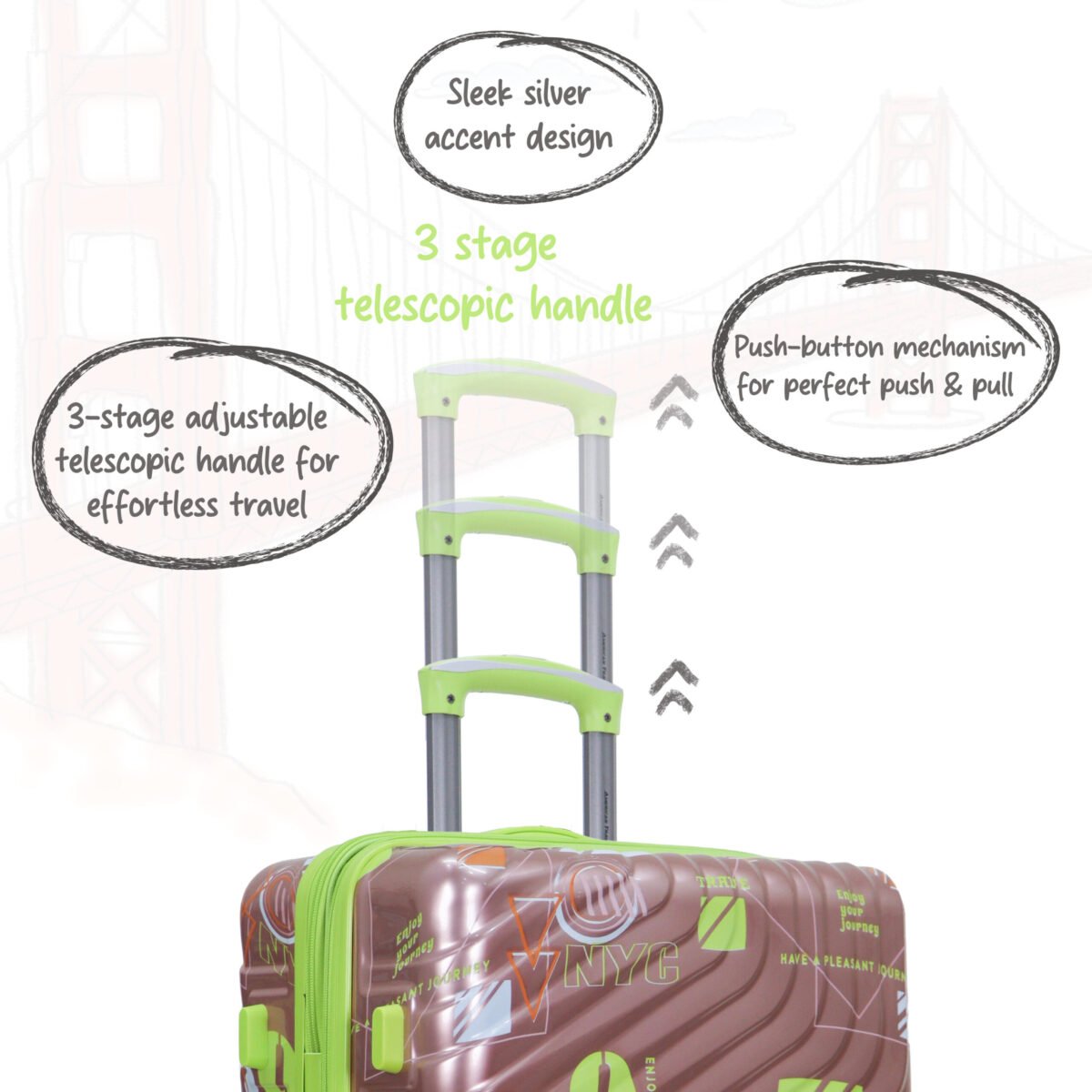 American Traveller San Francisco Rose gold printed trolley suitcase with Telescopic Handle