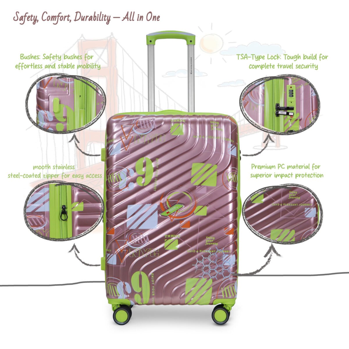American Traveller San Francisco Rose gold Safety, comfort and durability